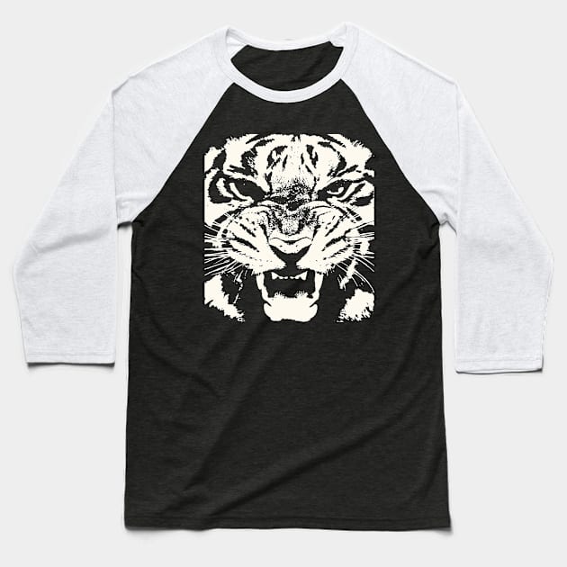 Tiger Vector Artistic White Face Cut Out Baseball T-Shirt by taiche